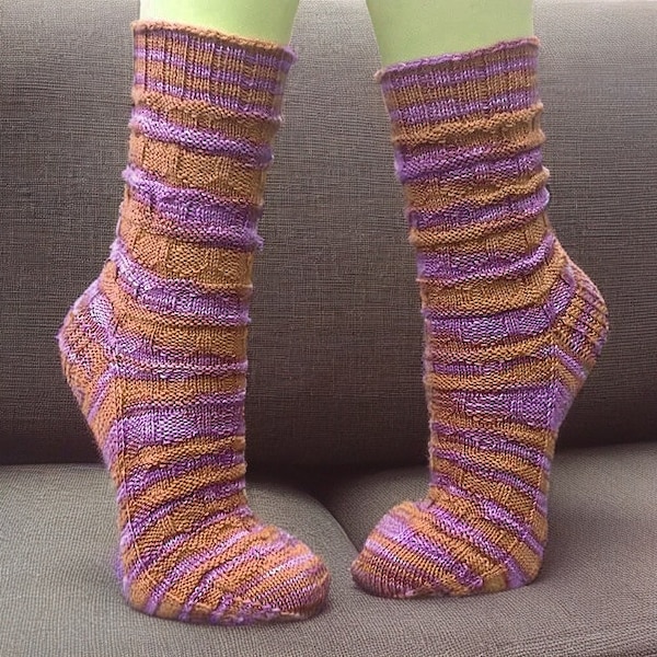 Easy Sock Knitting Pattern-Knitting Pattern-Digital Download -striped pattern socks-Crazy Sock Lady Designs - PDF Pattern-Knitted Tube Sock
