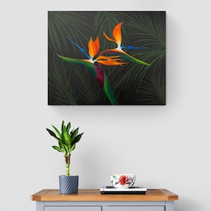 Bird of Paradise Acrylic Painting PRINT, Wall Art, Original Art,  Tropical Floral Painting