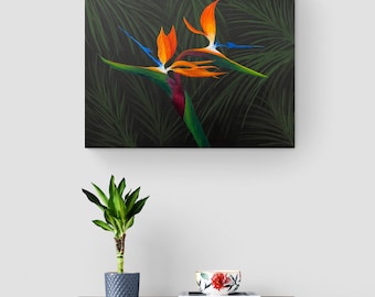 Bird of Paradise Acrylic Painting PRINT, Wall Art, Original Art,  Tropical Floral Painting