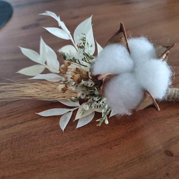 Boutonnière Mariage fleur de coton