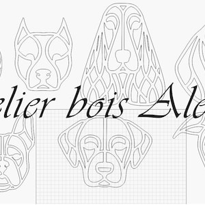 Lot tête de chiens 7 races découpe laser