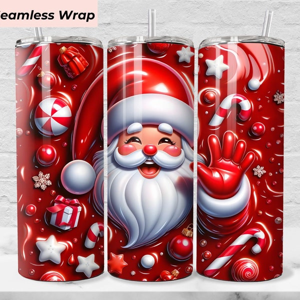 3D Santa Christmas Tumbler Wrap, Cute Tumbler Wrap, Sublimation Design PNG, 3D Santa Claus 20 oz Skinny Tumbler Template 3D Christmas Design