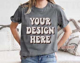 Bella Canvas 3001 Bella Deep Heather Shirt mockup photo, model mock ups instant download, mock-up t shirt template, boho Trendy mockup files