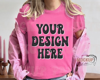 Bella Canvas 3001 Charity Pink Shirt mockup photo, model mock ups instant download, mock-up t shirt template, Trendy mockup files download