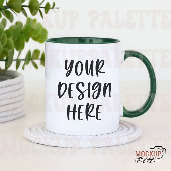 Green handle Mug mockup, coffee mug mock up, greenery white mug mockups, 11 oz mug mockup files, rustic mug photo template, instant download