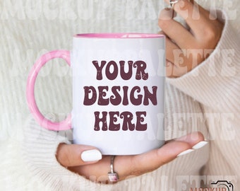 Pink handle 11oz mug mockup, boho mug mockups, pink valentine mock ups, 11 oz coffee mug mockup, love mug photo template, model mock ups