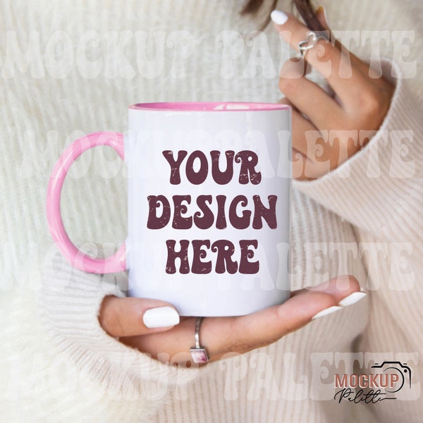 Pink handle 11oz mug mockup, boho mug mockups, pink valentine mock ups, 11 oz coffee mug mockup, love mug photo template, model mock ups