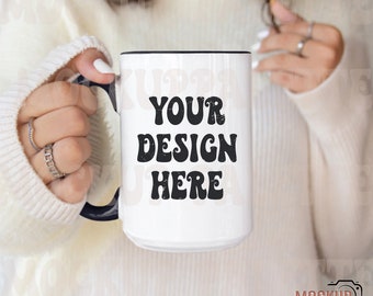 Black handle mug mockup, coffee mug mock up, boho mug mockups, Modern model mug mockup 15oz mug mockup, rustic mug photo template mock ups