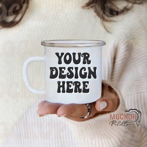 Enamel Mug Mockup, White coffee mug mock up, Camping Mug Mockup, rustic mug photo template, Hot chocolate Camp Mug Mockup files download