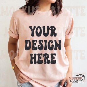 Peach 3001 Shirt mockup photo, model mock ups instant download, boho mock-up t shirt template, Trendy mockup files, Retro Lifestyle Mockup