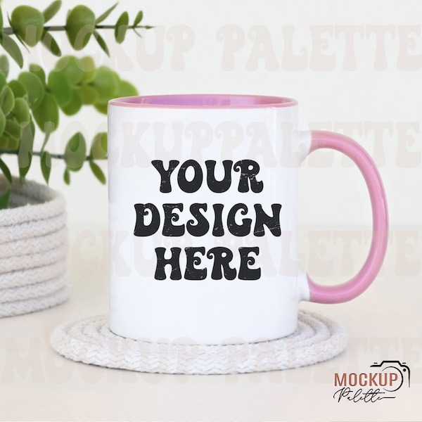 Pink handle 11oz mug mockup, boho mug mockups, pink valentine mock ups, 11 oz coffee mug mockup, love mug photo template, green mock ups