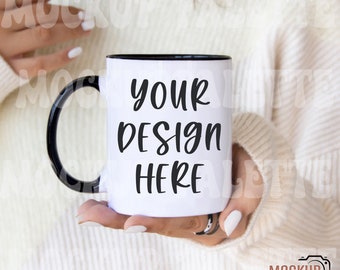 Black handle mug mockup, White coffee mug mock up, model mug mockups, boho 11 oz mug mockup, rustic mug photo template, instant download
