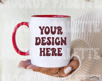 Maquette de tasse à poignée rouge, maquette de tasse à café, maquette de tasse blanche, maquette de tasse de Noël de 11 oz, modèle photo de tasse de Noël rustique, téléchargement instantané