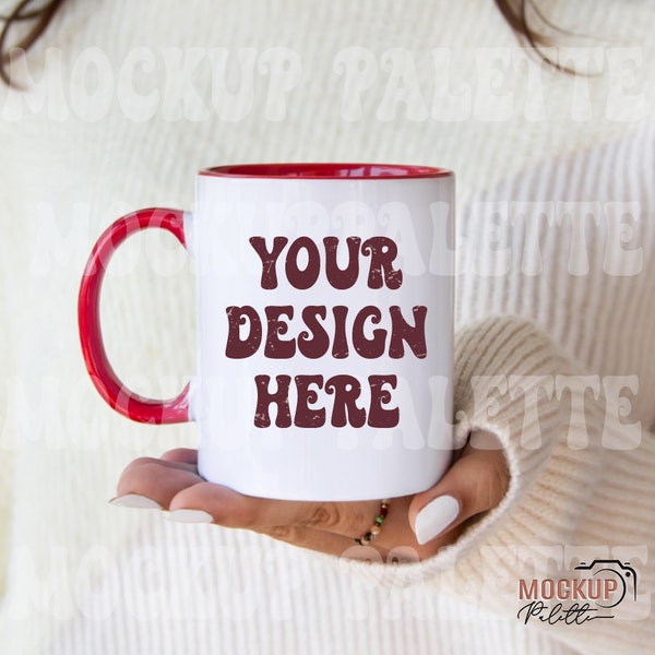 Red handle Mug mockup, coffee mug mock up, White Mug mockup,  christmas 11 oz mug mockup, rustic xmas mug photo template, instant download