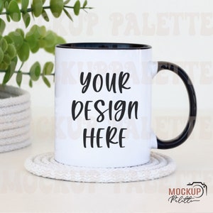Maquette de tasse à poignée noire, maquette de tasse blanche, maquette de tasse à café, maquettes de tasse, maquette de tasse de 11 oz, modèle photo de tasse rustique, téléchargement instantané