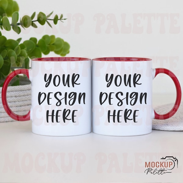 Front back mug mockup, red handle mug mockups, White Mug mockup, coffee mug mock up, two mug mockup, 11 oz mug mockup template download