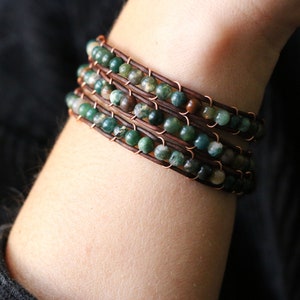 Triple Wrap Bracelet with Jasper, Copper and Leather
