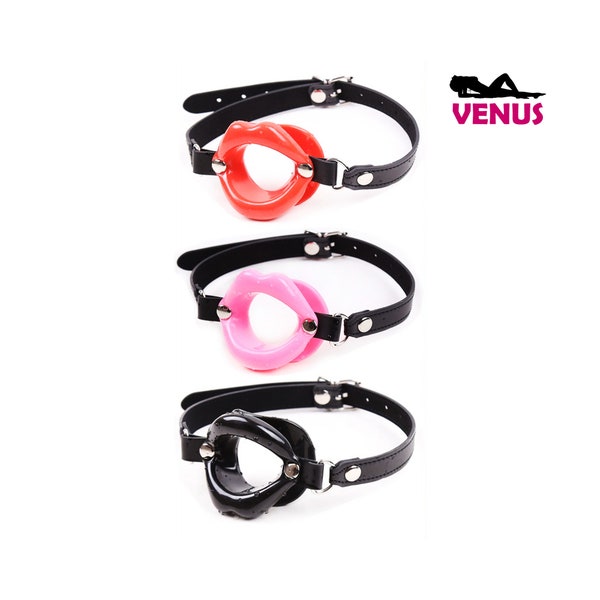 PU Leather & Soft Silicone Mouth Ring - BDSM Bondage Lips Ring Open Gag Ball Adult Erotic Sex Toy For Couples