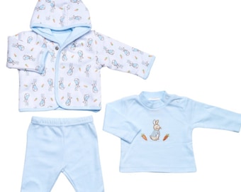 Premature preemie tiny baby boys peter rabbit jacket, top and trousers set 3-5 5-8 lbs baby gift, baby shower, coming home, personalised