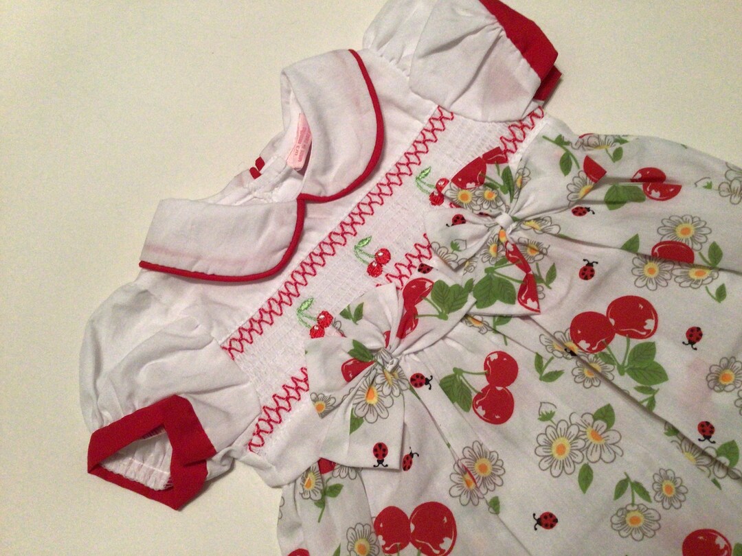 Baby Girls Spanish Style Smocked Cherry Romper 03 Months Baby Etsy