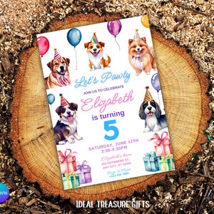 Let&#39;s Pawty Birthday Invitation, Editable Dog Invitation, Dog Birthday Invitation, Puppy Party Invitation, Printable Dog Pawty Invitation