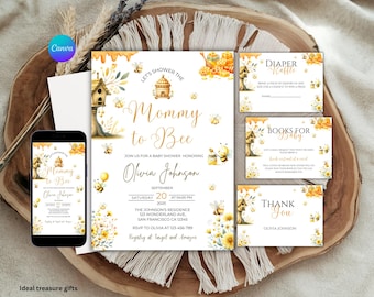 Bewerkbare mama tot bij babyshowerbundel: uitnodiging, luierloterij (digitale download)