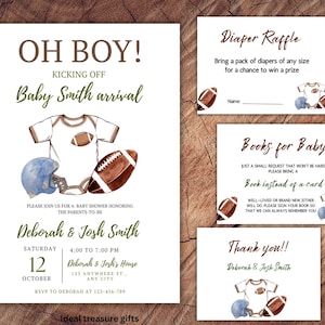 Football Baby Shower Invitation Bundle, Oh Boy Baby Shower Invite, Boy Baby Shower, Sports Baby Shower, Football Theme Baby Shower Invite