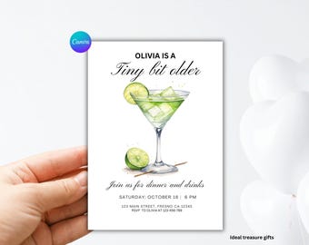 Tini Bit Older Martini Cocktail Party Invitation, Classy Cocktail Party Invite, Margarita Themed Birthday Invitation Template,
