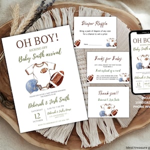Football Baby Shower Invitation Bundle, Oh Boy Baby Shower Invite, Boy Baby Shower, Sports Baby Shower, Football Theme Baby Shower Invite
