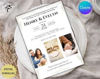 Teacher Themed Wedding Invitation Template with Photo Collage (Digital Download)