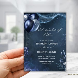 Shades of Blue Dinner Invitation: Editable Birthday Party Template (5x7, Digital Download