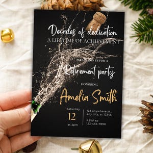 Champagne Retirement Party Invitation: Editable Evite Template (Digital Download 5x7in Canva Template)