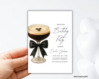 Coquette Martini Cocktail Party Invitation, Classy Cocktail Party Invite, Expresso Martini Themed Template,