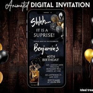 Whiskey Birthday Invitation: Surprise Party Video, Men&#39;s 30th 40th 50th (Digital Download)