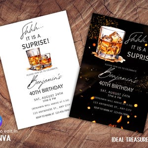 Whiskey Birthday Invitation, Age to Perfection Surprise Party Adult, 30th 40th 50th Any Age, Male Birthday Invitation, Whiskey Invite