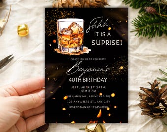 Whiskey Birthday Invitation, Surprise Party Invite for Man, 30th, 40th Surprise Party, Digital Download