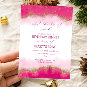 Editable Shades of Pink Invitation, Birthday Dinner Invitation, Adult Invite, Girls Night