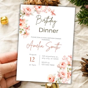 Floral Birthday Dinner Invitation: Editable Women&#39;s Party Invite (5x7 inch, Digital Download)