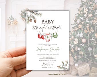 Winter Baby Shower Invitation Template, Baby it's Cold Outside Invite, Neutral winter invite baby shower, December Baby Shower Winter