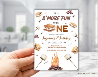 S'mores Birthday Invitation Bonfire Birthday Invite, One Backyard Camping Party, Fall Camp Outdoor Campfire