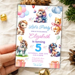 Horse Birthday Invitation Pony Theme Kids Party Card Cowgirl Cowboy Celebration Printable Invite