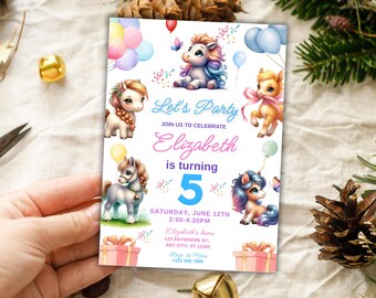 Horse Birthday Invitation Pony Theme Kids Party Card Cowgirl Cowboy Celebration Printable Invite