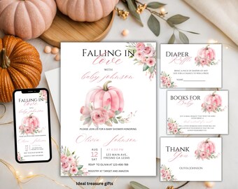 Autumn Pumpkin Baby Shower Invitation Bundle: Editable Template (Digital Download)