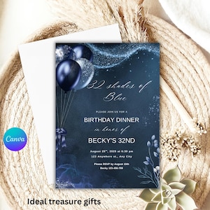Shades of Blue Dinner Invitation: Editable Birthday Party Template (5x7, Digital Download