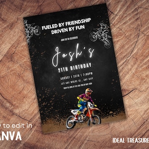 21st Birthday Invitation Dirt Bike Theme, Men's Adult Birthday Party Invite Template, Digital Download Printable