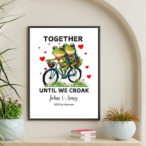 Personalized Couple Print, Anniversary Engagement Valentines Gift Idea, Cute Wall decor, Custom Frog Illustration, unframed