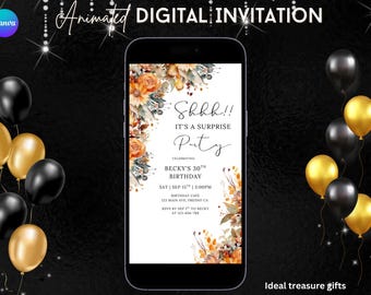 Digital Surpriser Birthday Invitation, Floral Birthday Invitation, 30th, 40th, 50th Surprise Digital invite