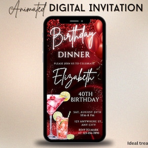 Rose Gold Birthday Dinner Invitation: Animated Phone Text Invite (Digital Download)