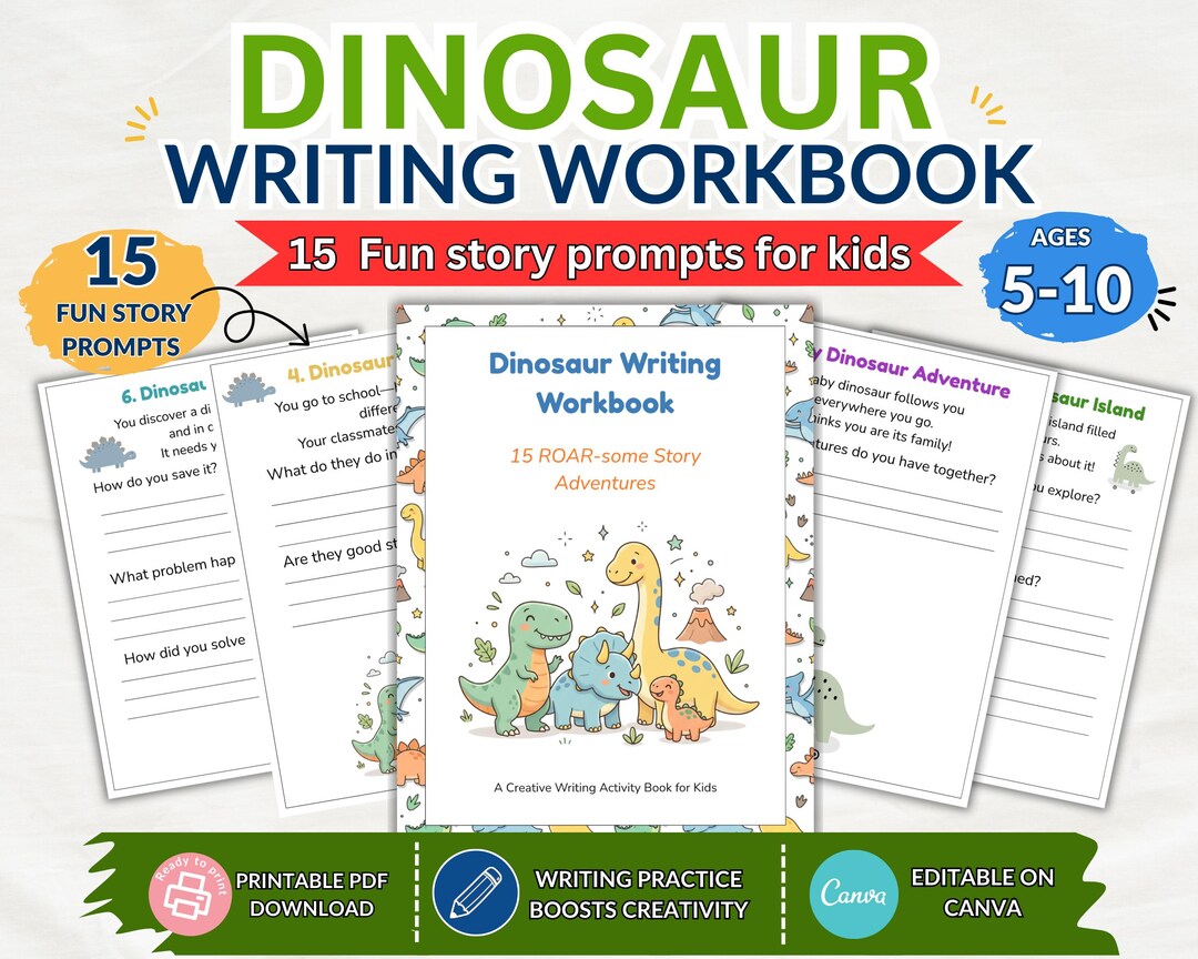 Dinosaur Writing Workbook for Kids | Creative Writing Prompts ...