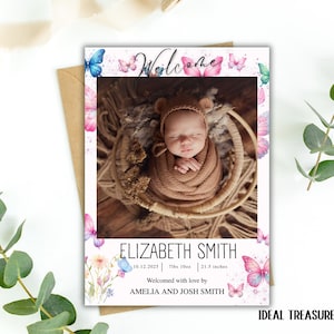 Birth Announcement bundle, Photo Baby Announcement Card, Welcome Newborn Minimalist Editable Template, Instant Download